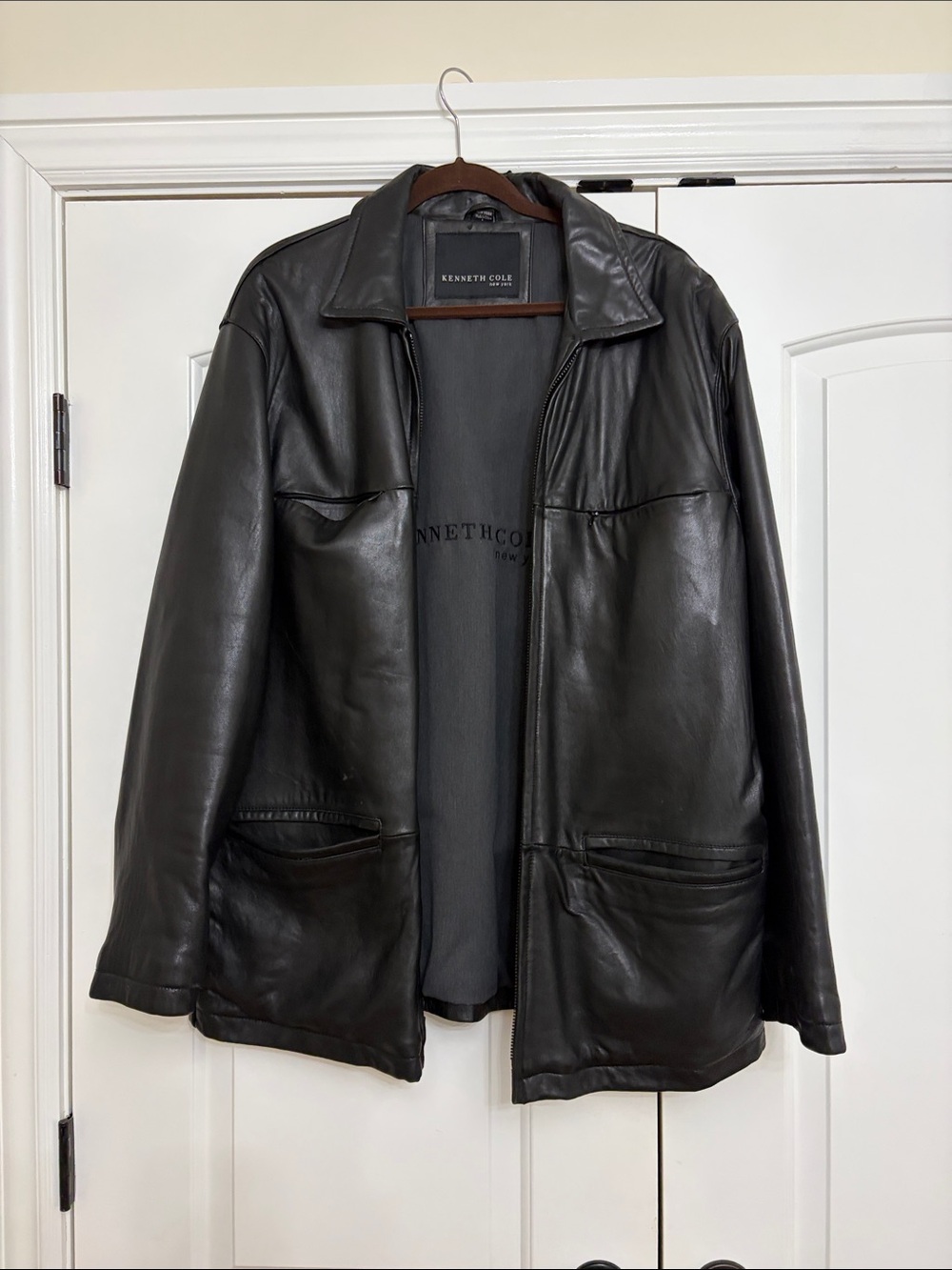 Kenneth Cole Black Leather Bomber Jacket